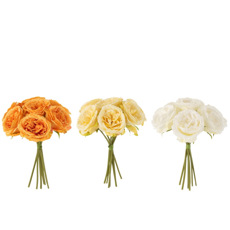 Set de 3 bouquets de roses artificiels en plastique orange - blanc - jaune 18x18x25.5 cm Set de 3 bouquets de roses artificiels en plastique orange - blanc - jaune 18x18x25.5 cm