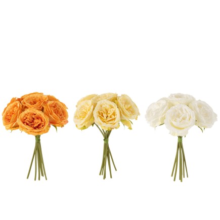 Set de 3 bouquets de roses artificiels en plastique orange - blanc - jaune 18x18x25.5 cm