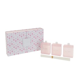 Coffret de 3 huiles parfumées en verre rose 22x13.5x5 cm