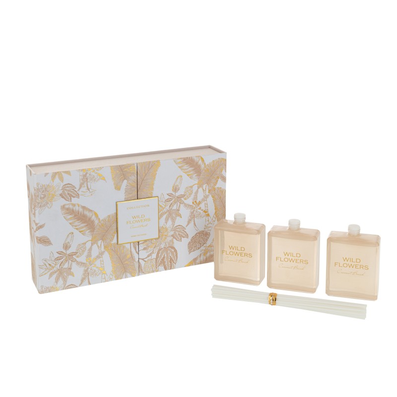 Coffret de 3 huiles parfumées en verre beige 5.5x2.5x16 cm