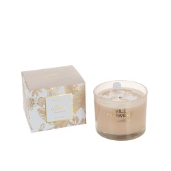 Vela perfumada Happy faces 35H en tarro de vidrio beige de 10x10x7.5 cm