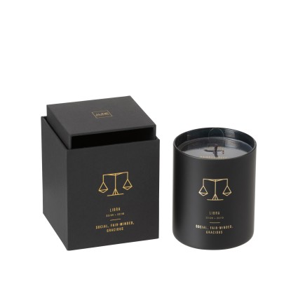 Vela perfumada signo de Libra 50H en tarro de vidrio negro 8x8x9.5 cm