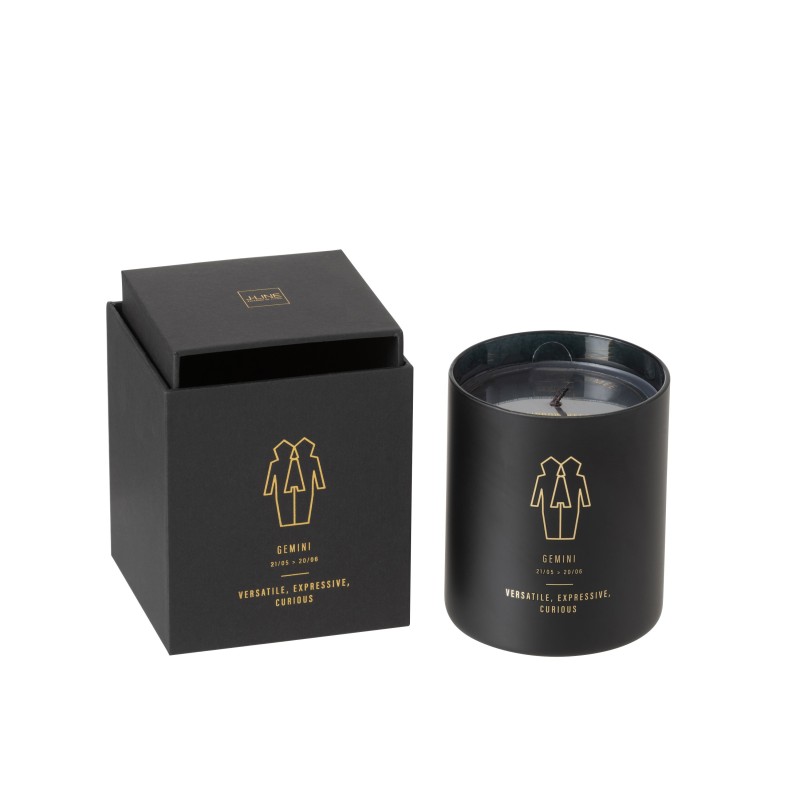Vela perfumada signo géminis 50H en tarro de vidrio negro 8x8x9.5 cm
