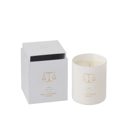 Vela perfumada signo de Libra 50H en tarro de vidrio blanco 8x8x9.5 cm