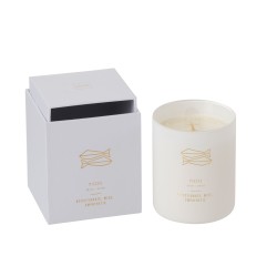 Vela perfumada con signo de pez 50H en tarro de vidrio blanco 8x8x9.5 cm