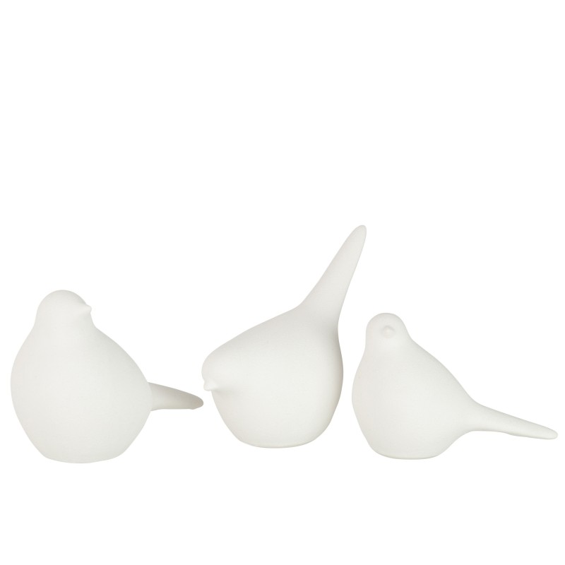 Set de 3 oiseaux en céramique blanc 18.5x11x18 cm