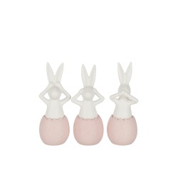 Set de 3 conejos de la sabiduría en cerámica rosa 9x9x25 cm