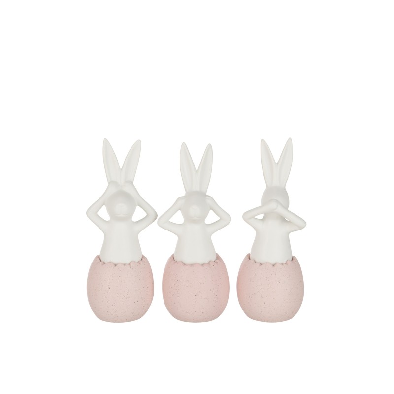 Set de 3 lapins de la sagesse en céramique rose 9x9x25 cm Set de 3 lapins de la sagesse en céramique rose 9x9x25 cm