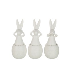 Set de 3 conejos de la sabiduría en cerámica blanco 11x11x30 cm