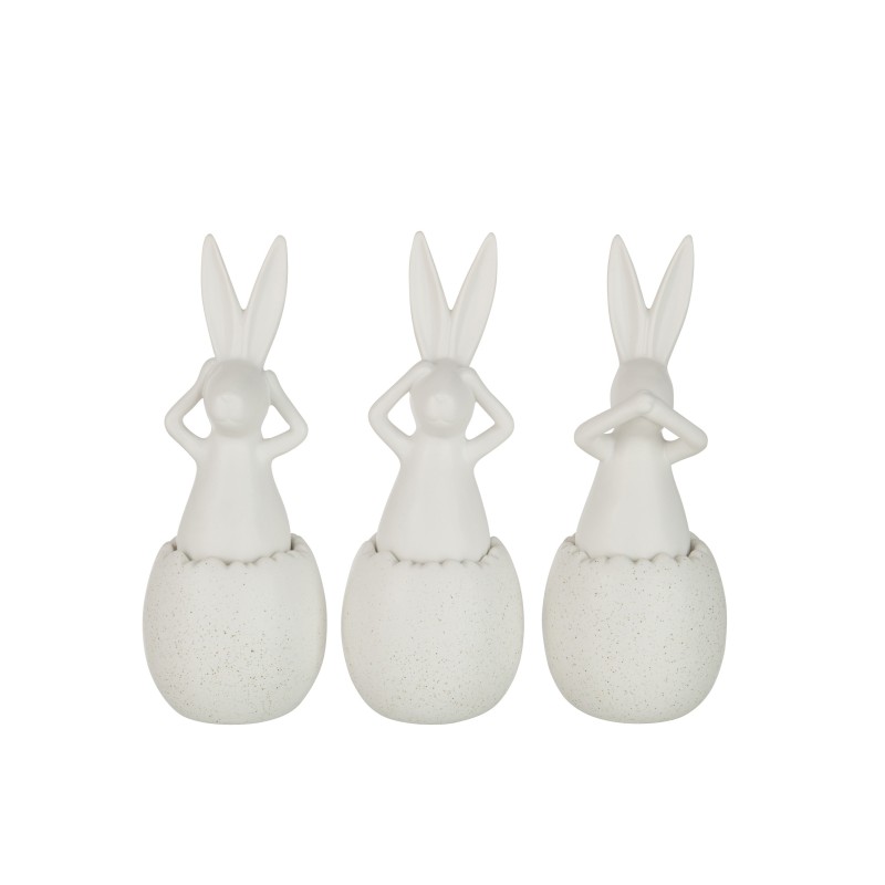 Set de 3 lapins de la sagesse en céramique blanc 11x11x30 cm Set de 3 lapins de la sagesse en céramique blanc 11x11x30 cm
