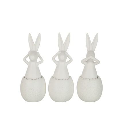 Set de 3 conejos de la sabiduría en cerámica blanco 11x11x30 cm