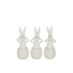 Set de 3 conejos de la sabiduría en cerámica blanco 9x9x25 cm