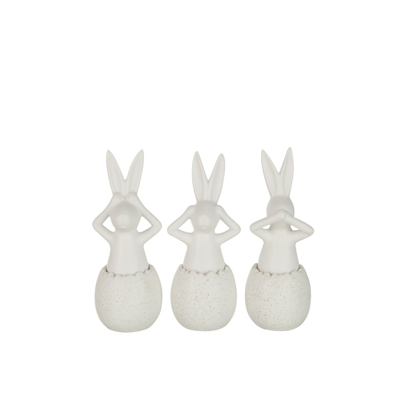 Set de 3 conejos de la sabiduría en cerámica blanco 9x9x25 cm
