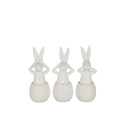 Set de 3 conejos de la sabiduría en cerámica blanco 9x9x25 cm
