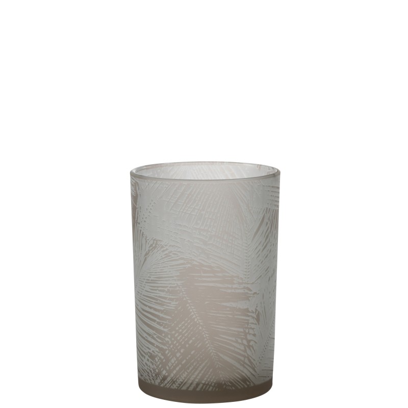 PHOTOPHORE FEUILLES VERRE BEIGE LARGE