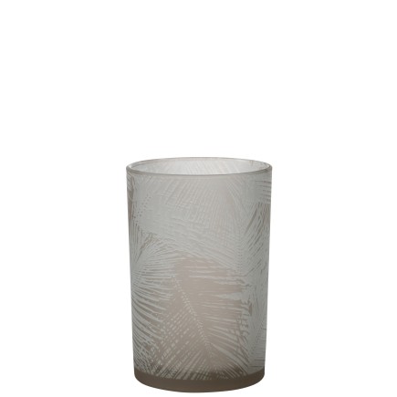 PHOTOPHORE FEUILLES VERRE BEIGE LARGE