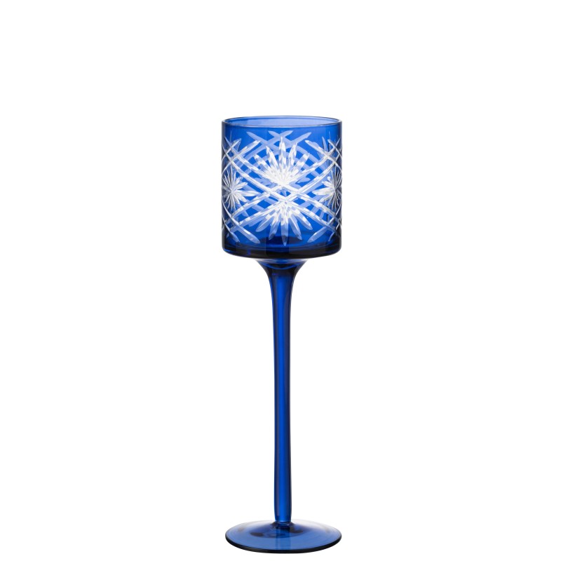 Photophore en verre bleu 7x7x25 cm