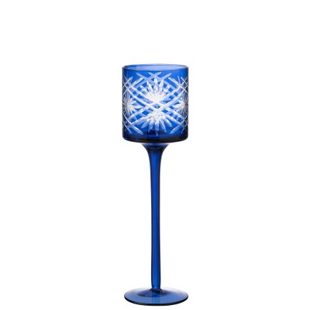 Photophore en verre bleu 7x7x25 cm