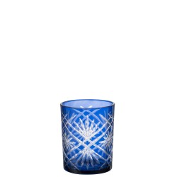 Photophore en verre bleu avec motif étoile transparent