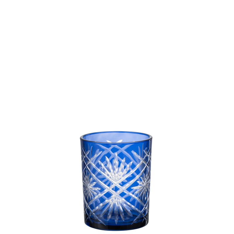 Photophore en verre bleu avec motif étoile transparent