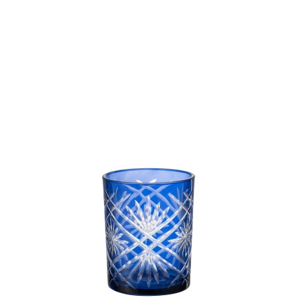 Photophore en verre bleu avec motif étoile transparent