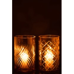 Lot de 2 photophore diamant en verre doré 12x12x20 cm