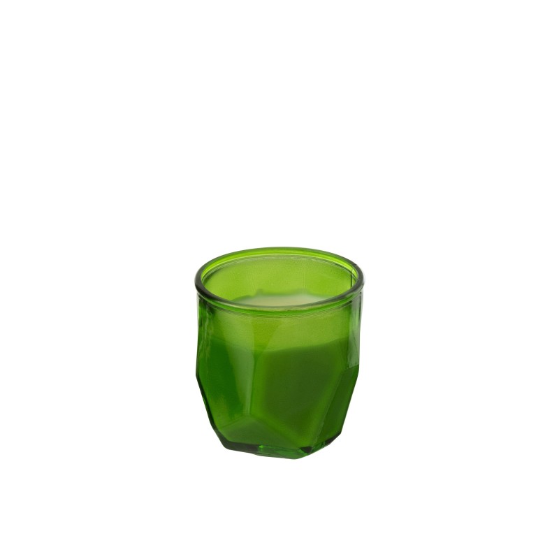 Bougie dans pot en verre vert 9x9x9.5 cm