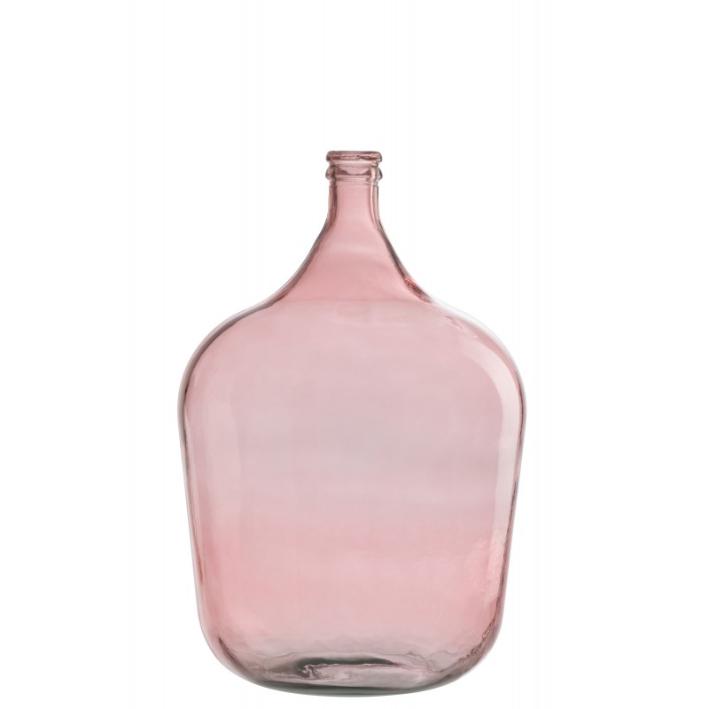 Jarrón de vidrio rosa en forma de damajuana de 37x37x55 cm