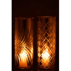 Lot de 2 photophore diamant en verre doré 11x11x32 cm