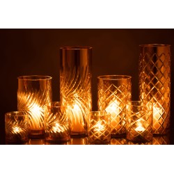 Lot de 2 photophore diamant en verre doré 11x11x32 cm