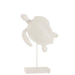 Tortue sur pied en résine blanc 29x13x39 cm