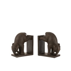 Serre livres éléphant marron en résine