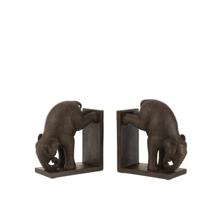 Serre livres éléphant marron en résine