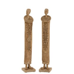 Conjunto de 2 personajes africanos de resina marrón de 7.5x7x40 cm