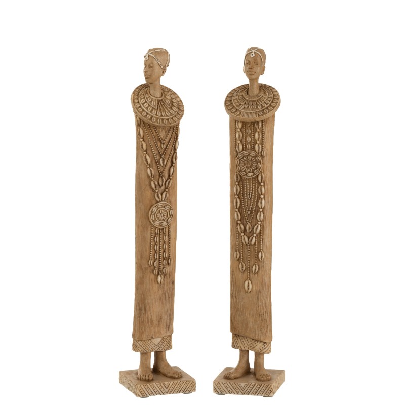 Conjunto de 2 personajes africanos de resina marrón de 7.5x7x40 cm