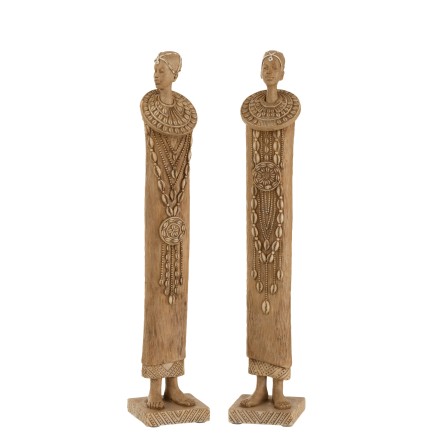 Conjunto de 2 personajes africanos de resina marrón de 7.5x7x40 cm