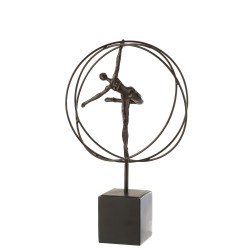 Gymnaste dans cercle en résine marron 30x17.5x49 cm