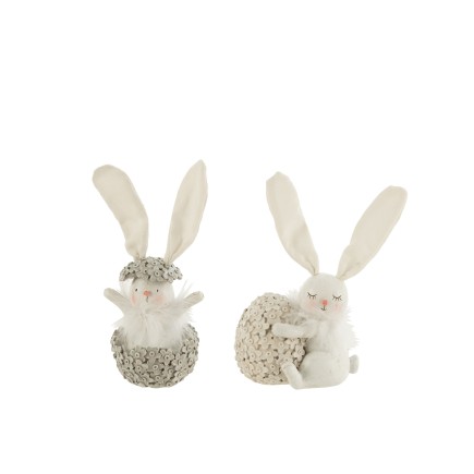 Set de 2 conejos con huevos de resina gris 12x8.5x20 cm