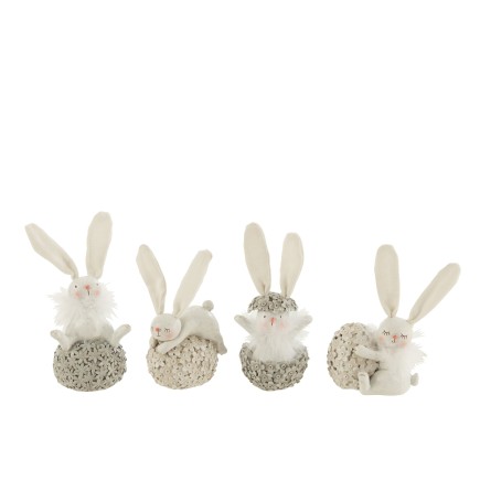 Set de 4 lapins oeufs en résine gris 7x6x14.5 cm