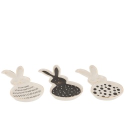 Set de 3 plats lapin en céramique blanc - or 27x14x2 cm