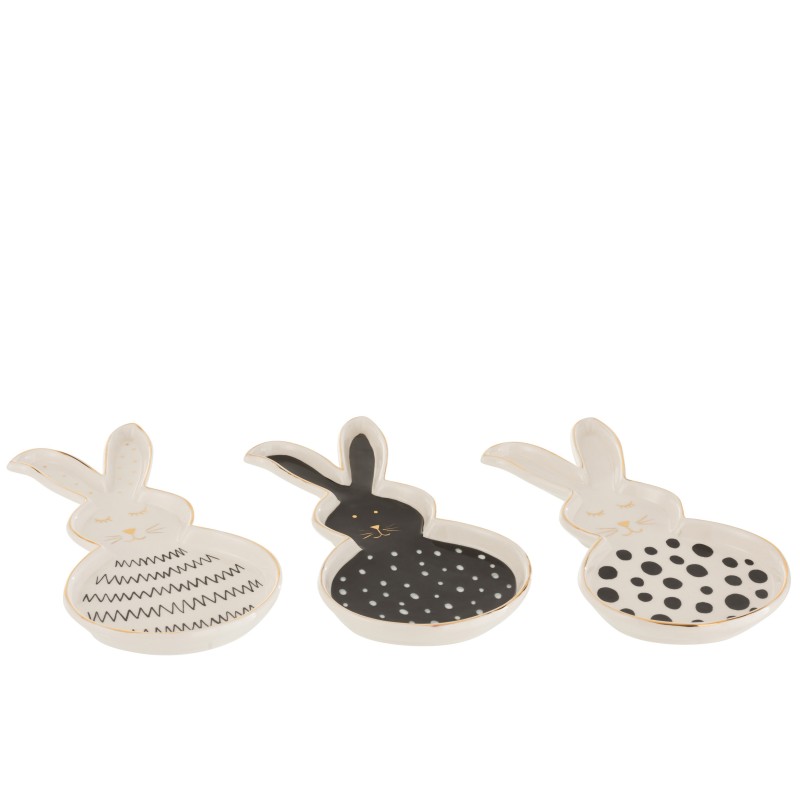 Set de 3 plats lapin en céramique blanc - or 27x14x2 cm Set de 3 plats lapin en céramique blanc - or 27x14x2 cm