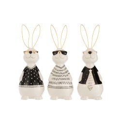 Conjunto de 3 conejos de cerámica blanco - oro 11x10x29.5 cm