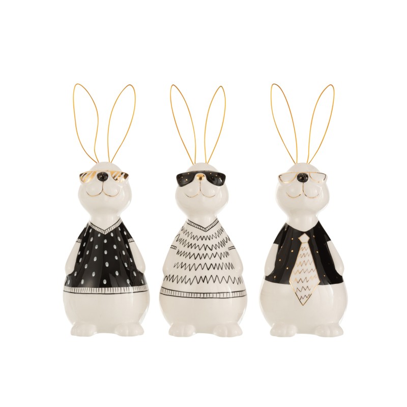 Set de 3 lapins en céramique blanc - or 11x10x29.5 cm Set de 3 lapins en céramique blanc - or 11x10x29.5 cm
