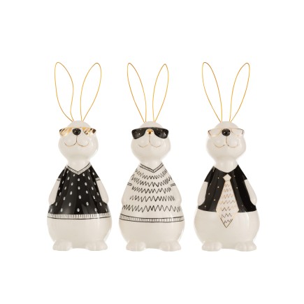Conjunto de 3 conejos de cerámica blanco - oro 11x10x29.5 cm
