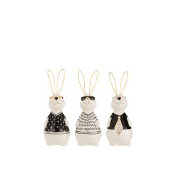 Conjunto de 3 conejos de cerámica blanco - oro 8.5x7x19.5 cm