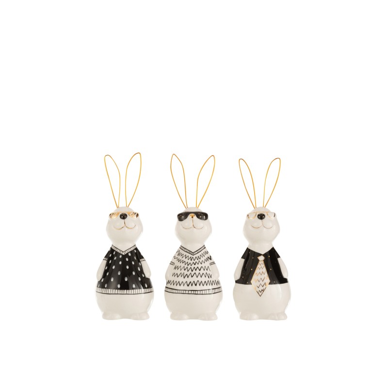 Set de 3 lapins en céramique blanc - or 8.5x7x19.5 cm Set de 3 lapins en céramique blanc - or 8.5x7x19.5 cm