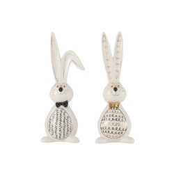 Set de 2 lapins en céramique blanc et or 12.5x11x36 cm