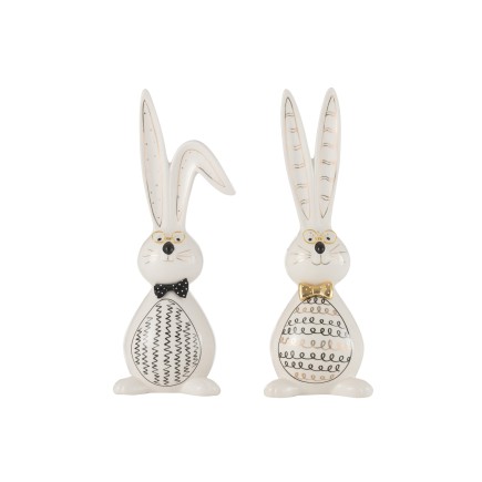 Set de 2 lapins en céramique blanc et or 12.5x11x36 cm