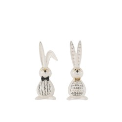 Set de 2 lapins en céramique blanc et or 9x8x28 cm