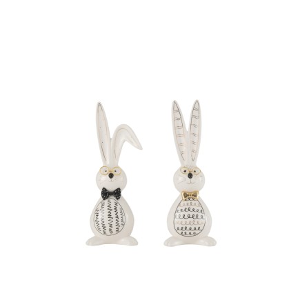 Set de 2 lapins en céramique blanc et or 9x8x28 cm